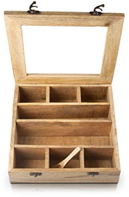 The Great Indian Bazaar Handmade Wooden Seasoning Herb Spice Masala Box Container Holder Rack Stand Caddy With Spoon Decorative Storage Chest Organizer For Kitchen Pantry Cabinet Drawer Storage