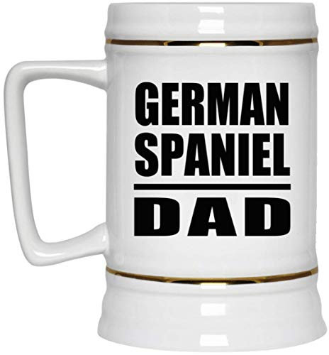 Designsify Gifts, German Spaniel Dad, 22oz Beer Stein Ceramic Tankard Mug with Handle for Freezer - for Birthday Anniversary Christmas Mothers Day Fathers Day Party, to Men Women Him Her Friend Mom