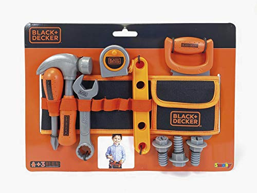 Smoby 360192 Black und Decker Werkzeug-Gürtel, Verstellbarer Gurt, 14 Zubehörteile Black & Decker Werkzeuggürtel, Schwarz