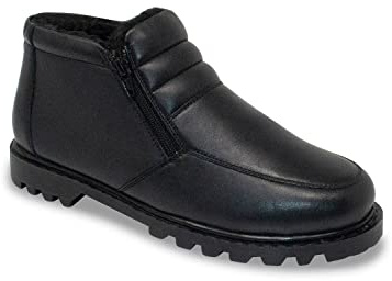 Chums Men's Wide Fit Leather Thermal Lined Touch Fasten Boots, Winter Boots with Faux Fur Insole and Grip Sole