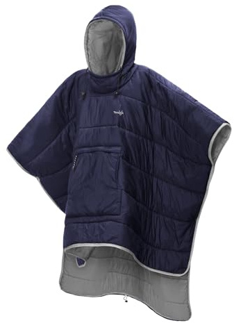 Tentock Unisexe Poncho D'hiver avec Capuche Petite Couette Chaude Sac de Couchage Ultraléger Imperméable pour Camping Pique-Nique Pêche Voyage(gris)