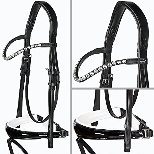 Heinick-Reitsport Trense anatomisch Performance Weiß Lack konisches RH Zaumhaken ~ Warmblut ~ Auswahl (Glow-Silver)