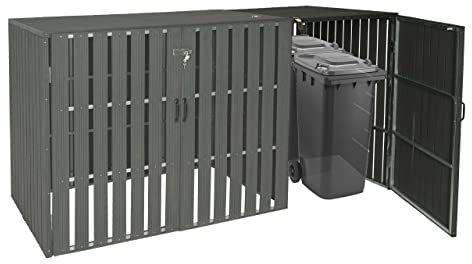 XL 1er-/2er-WPC-Mülltonnenverkleidung Erweiterung HWC-J28, Mülltonnenbox, Metall Holzoptik - anthrazit