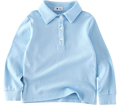 BINIDUCKLING Kinder Polo Shirt, Baumwolle Langarmshirt Poloshirt für Jungen（Hell Blau,5 Jahre）