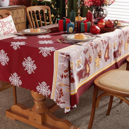 OWill OWill Christmas Table Cloth,150 x 200 cm Decorative Rectangular Xmas Tablecloth, Wipe Clean Christmas Snowflakes Table Cover for Christmas Party, Winter Holiday Home Decorations