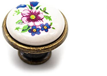 DOJA Barcelona Vintage-Knauf mit Frühlingsblume, Ø 26,5 x 23 mm, 12 Stück, antike Knäufe aus Porzellan und Messing, Dekoration für Küche und Türen, rustikale Dekoration