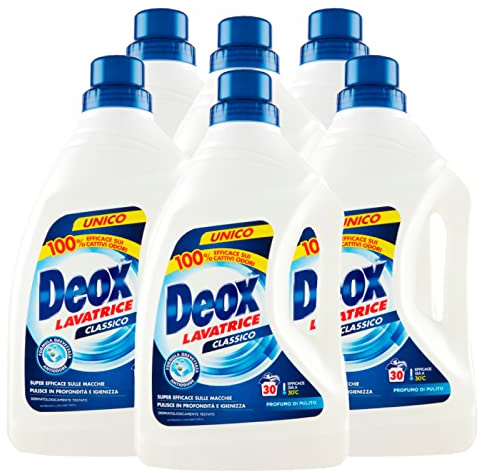 Deox - Klassisches Flüssigwaschmittel zur Fleckenentfernung und Desinfektion, mit geruchshemmender Formel, 30 Waschgänge x 6 Packungen