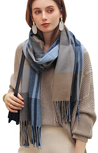 Baynetin Damen Winter Senior Plaid Kaschmir Schal,Kariert Pashmina Übergroßer Herbstschal Stolen,Tartan Schultertuch Mit Quasten,Karomuster Warmer Oversized Fransen Poncho