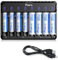 POWXS 8-slot Battery Charger with 4 AA and 4 AAA Rechargeable Batteries, Intelligent LED Battery Charger for NI-MH/NI-CD/Lithium Batteries, Fast Charging Function, Type C and Micro USB Input