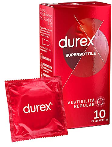 Durex SuperSottile, Preservativi Ultra Sottili Vestibilità Regular, 10 Profilattici