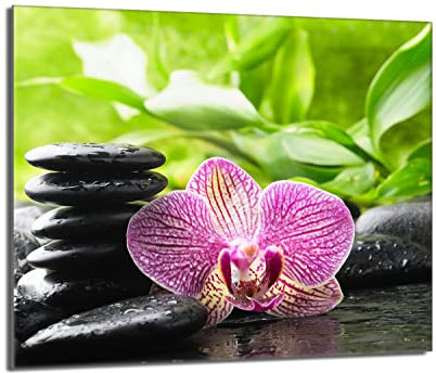 DarHaus Plaque de recouvrement, 60 x 52 cm, en verre, pour cuisinières électrique, à induction, convient comme décoration, protection anti-éclaboussures ou planche à découper, Orchidée Violet