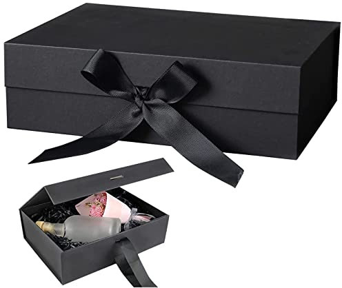 Geschenkbox Geburtstag mit Deckel Schleife, 21x17 x7 cm Magnetische Geschenkboxen, Geschenk Box Geschenk Verpackungsbox Geschenkbox für Geburtstag Hochzeit Feiertag (Schwarz)