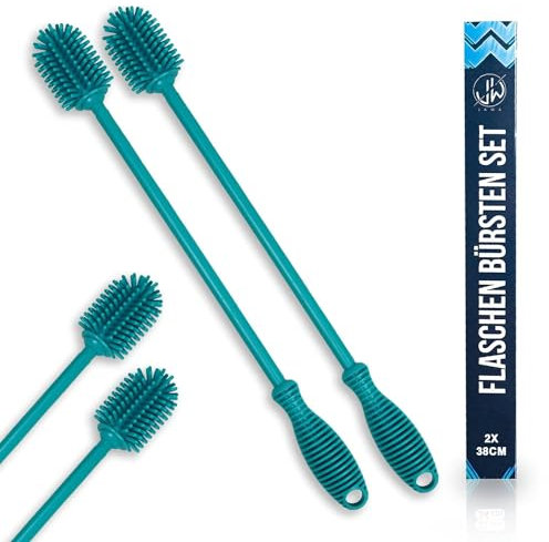 JAWAonline Set de 2 Cepillos Enjuagadores 38cm - Cepillo para Botellas Silicona Suave y sin arañazos - Cepillo Flexible Limpia Botellas - Cepillo Limpiador para Botellas Pequeñas y Grandes