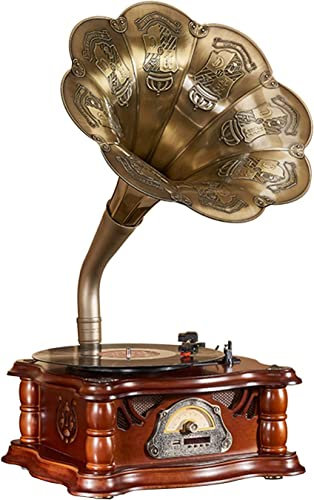 fikujap Vintage Gramophone, Living Room, European Style Nostalgic Ornaments, American Style Vinyl Record Player, Old Style Phonograph, Creative Bluetooth Sound,Brown