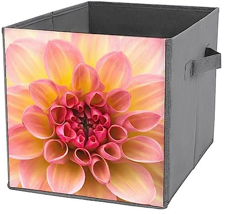 AOOEDM Zusammenklappbarer Stoff-Aufbewahrungswürfel-Organizer mit rosa und gelben Dahlie-Blüten, mit Griffen, zusammenklappbare Frischblumen-Aufbewahrungsbehälter für Schrankspielzeug, 26,9 cm