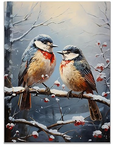 SHYAMIC Bilder Leinwandbild Kunstdruck, Blauer Vogel Paar Wandbild X-Mas Fenster Fotodruck Schneemann Kunstdruck Leuchtbild, Weihnachten Winteridylle Effekt - 20x30cm Ungerahmt