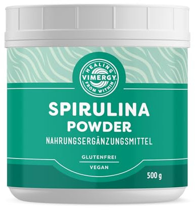 Vimergy Spirulina Powder – 500 g, 166 Dosis – Espirulina en Polvo de Fácil Digestión y Rápida Absorción – Suplemento Vegano - Formulado sin Antiaglomerantes, Rellenos ni Colorantes – Sin OMG ni Gluten