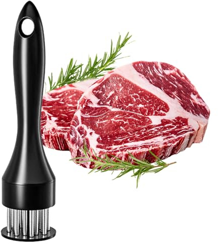 Batticarne 21 in acciaio inox ultra affilato, gadget da cucina, per intenerire maiale, manzo, pollo e utensili da cucina, adatto per barbecue, marinata (nero)
