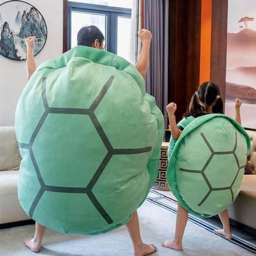 Zinsale Turtle Power Shell, Giant Turtle Cushion, Portable Wearable Turtle Shell Pillows, Funny Cosplay Plush Toys Gift for Kids and Adults (Green, 120CM)