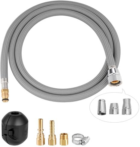 Hibbent Remplacement du tuyau du robinet à tirette compatible avec les robinets de cuisine Hansgrohe/Grohe avec 6 adaptateurs, Standard 88624000/46174000 /46092000 Model Hose Replacment,1.5m