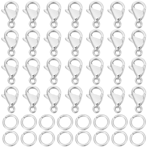 Beebeecraft 100 Stück/Box Schmuckverschlüsse 9 mm Edelstahl Hummerkrallen Armbandverschlüsse Verbindungsstück Mit 100 offenen Biegeringen Für DIY Handwerk Schmuckketten Herstellung von Verschlüssen