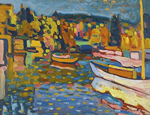 AgaaTi Kunstdruck Leinwand Jahrgang Wandkunst Studie Für Herbstlandschaft mit booten von wassily kandinsky für Wanddekoration 60x90cm