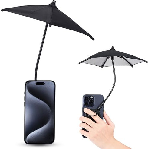 Magnetic Mobile Phone Umbrella Shade for Sun, Outdoor Phone Holder with Sun Umbrella, Flexible Angle Design & Rotatable Phone Ring, for iPhone 17 16 15 14 13 12 Pro Max Plus & All Phones (BLACK)