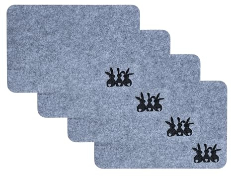 4er Set Platzset Osterhase Filz Grau Schwarz Tischset Ostern Tischdeko Deko Hase Tischmatte Platzdeckchen