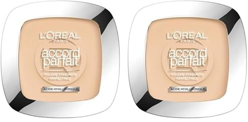 L'Oréal Paris - Poudre Fondante Perfectrice - Enrichie en Pigments Minéraux & Acide Hyaluronique - Tous les Types de Peaux - Accord Parfait - Teinte : Ivoire Rosé (1.R) - 9 g (Lot de 2)