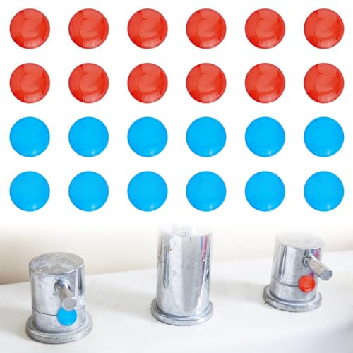 SUPERFINDINGS 24 pz 2 colori Adesivi per Acqua Calda e Fredda Resina Epossidica Adesivi per Indicatori di Caldo e Freddo Adesivi per Trasferimento Rubinetto per Bagno Cucina 10mm di Diametro