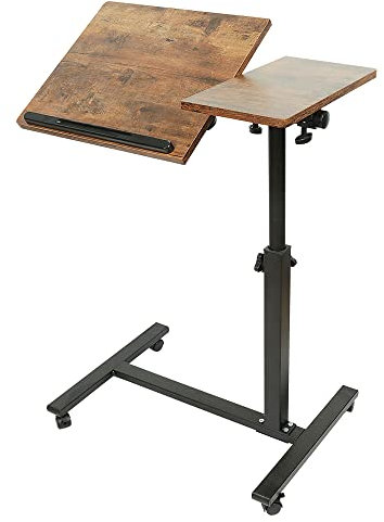 Kedia Stehtisch Laptoptisch, Höhenverstellbar Schreibtisch mit Rollen, Computertisch mit drehbarer Tischplatte, Beistelltisch für Zuhause Büro (Holz braun-60 * 34.5 * 58|90cm)