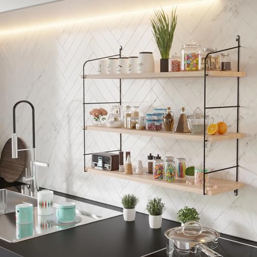 [en.casa] Wandregal Myrskylä Hängeregal Bücherregal 59 x 60 x 14 cm schwimmendes Regal Schweberegal Holz und Metall Wandboard Schwarz