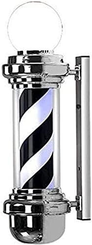 Poste de barbero con luz LED, poste de barbería, poste de barbero con luz LED, poste de barbero con lámpara Globel, lámpara de pared con luz giratoria de rayas blancas y negras para salón de peluquer