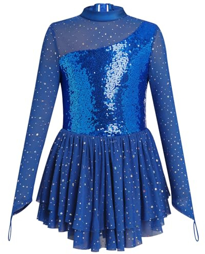 Odizli Ballettkleidung Mädchen Langarm Glitzer Pailletten Gymnastikanzug Ballett Mesh Tütü Tanzkleid Eiskunstlauf Kleider