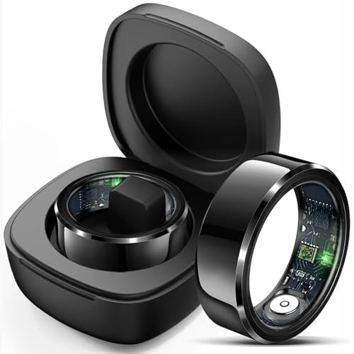 Smart Ring Schrittzähler Smartring Android iOS Fitness Ring Tracker Smartringe für Damen Herren Herzfrequenzmessung 5ATM Wasserdicht Schlaftracker Smart Ring Fitnesstracker Größe 16