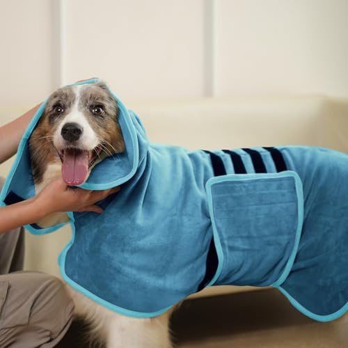 HezzLuv Accappatoio per cani ultra assorbente, in microfibra, per un'asciugatura rapida e semplice, morbido asciugamano per cani a doppio strato, per cuccioli e adulti, animali domestici e gatti
