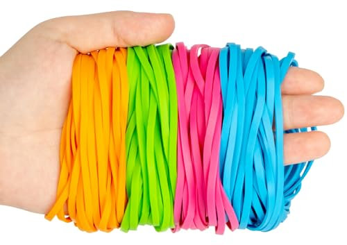 Sukh Rubber Bands - 100PCS Colored 4 Elastic Band, Office Supplies, Small Size, Bulk Set, Assorted Colors, Ideal for Tie Dye, Geoboards, Organizing Magazine, Notebook, Fixing Trash Cans