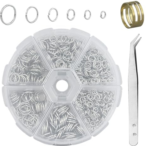 1000 Stück Biegeringe für Schmuckherstellung Silber Sprungringe Set Schmuck Reparatur Kit Metall Biegeringe Mini-Ringverbinder für Schlüsselanhänger Halskette mit Schlaufenwerkzeug, Pinzette