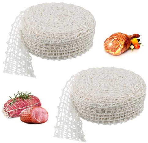 Bieiyhe 2 Rolle Schinkennetz zum Räuchern, Fleischnetz zum Räuchern, Bratennetz für Rollbraten, Räuchernetz, Fleischnetz Rolle, Rollbraten Netzschlauch, Bratennetz Kaliber 16 zum Aufbewahren Aufhängen