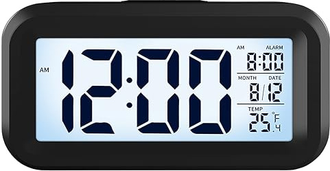 APM Snooooze - Reloj Despertador Digital para Dormitorio, Reloj de Escritorio con Pilas, Alarma Digital con luz Nocturna Inteligente, Pantalla 12/24H - C°/F° - Fecha, para Ado, Adulto y Niño, Negro