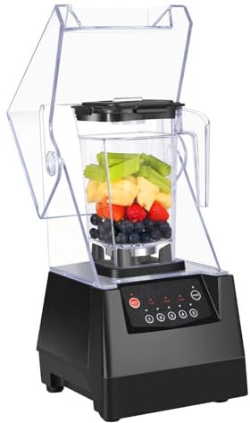 Frullatore commerciale da 2 litri per frullati, frullatore elettrico con 17000 giri/min, tritaghiaccio lama e involucro insonorizzante, 5 preset, macchina cucinare silenziosa pareti rotte, frutta