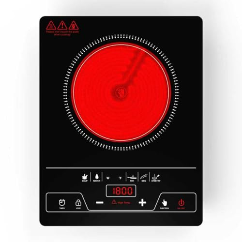 VBGK Single Burner Electric Cooktop,1800W Electric Stove Top Portable Cooktop LED Touch Control,8 Power Levels, Kids Lock