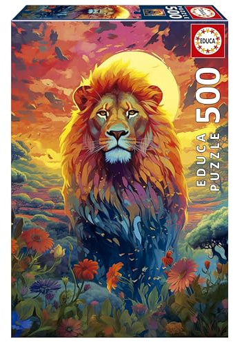 Educa - Regard Majestueux du Lion Puzzle 500 pièces | Lion Roi Savane Animaux Afrique Majestueux | 34 x 48 cm | Dès 11 Ans (20261)