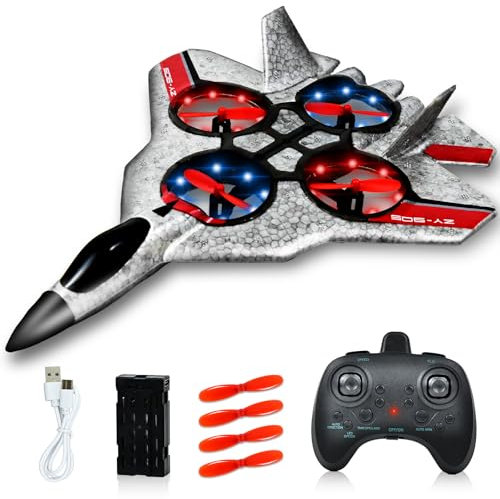 Ulikey RC Flugzeug für Kinder, 2.4GHz Ferngesteuertes Flugzeug, USB-Aufladung Flugzeugmodell mit 4 Achsen Gyro Stabilisator, LED-Nachtlicht und 4 Ersatzpropellern, Geschenk für Kinder und Anfänger