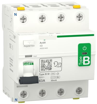 PKHDLYEU Disjoncteur A9Z61463 Disjoncteur différentiel 4P, 63A, Type B-SI, 30mA, Double borne