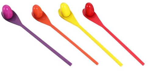 CHICAMPERA 4 Set Wooden Balance Bars Relay Race Game with Spoons and Eggs for Kids and Adults, Assorted Color Outdoor Lawn Games for Contest and Family Fun Random Color