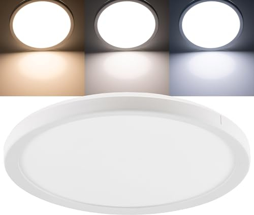 ChiliTec LED Deckenlampe 30cm Rund 28mm flach 18W 230V Weiß | IP54, CCT Lichtfarbe einstellbar, Aufbauleuchte für Wand Decke