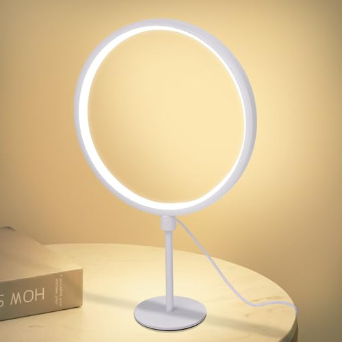 MAYTHANK Led Tischlampe Kreis,40CM Metall Schmal Nachttischlampe mit kabel(USB 5V 2A),Dimmbar,Modern Minimalistisch, Designer Tischleuchte Deko Aesthetic für Schlafzimmer Wohnzimmer, warmes Licht,Weiß