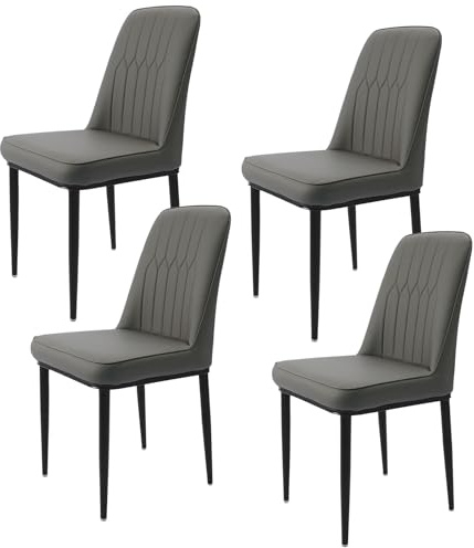 Durrafy Esszimmerstühle 4er Set mit Kunstleder Bezug Ergonomischer Stuhl für Esszimmer Hoher Rückenlehne Bequemer Polsterstuhl Moderner Küchenstuhl Grau