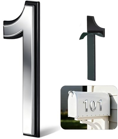 4 Inch Silver House Numbers for Outside, VONDERSO Self-Adhesive Mailbox Numbers with Exclusive Electroplated Finish and Durable ABS Base, for House Plaques, Mailbox, Yard, Garage – Plaque Number ‘1’
